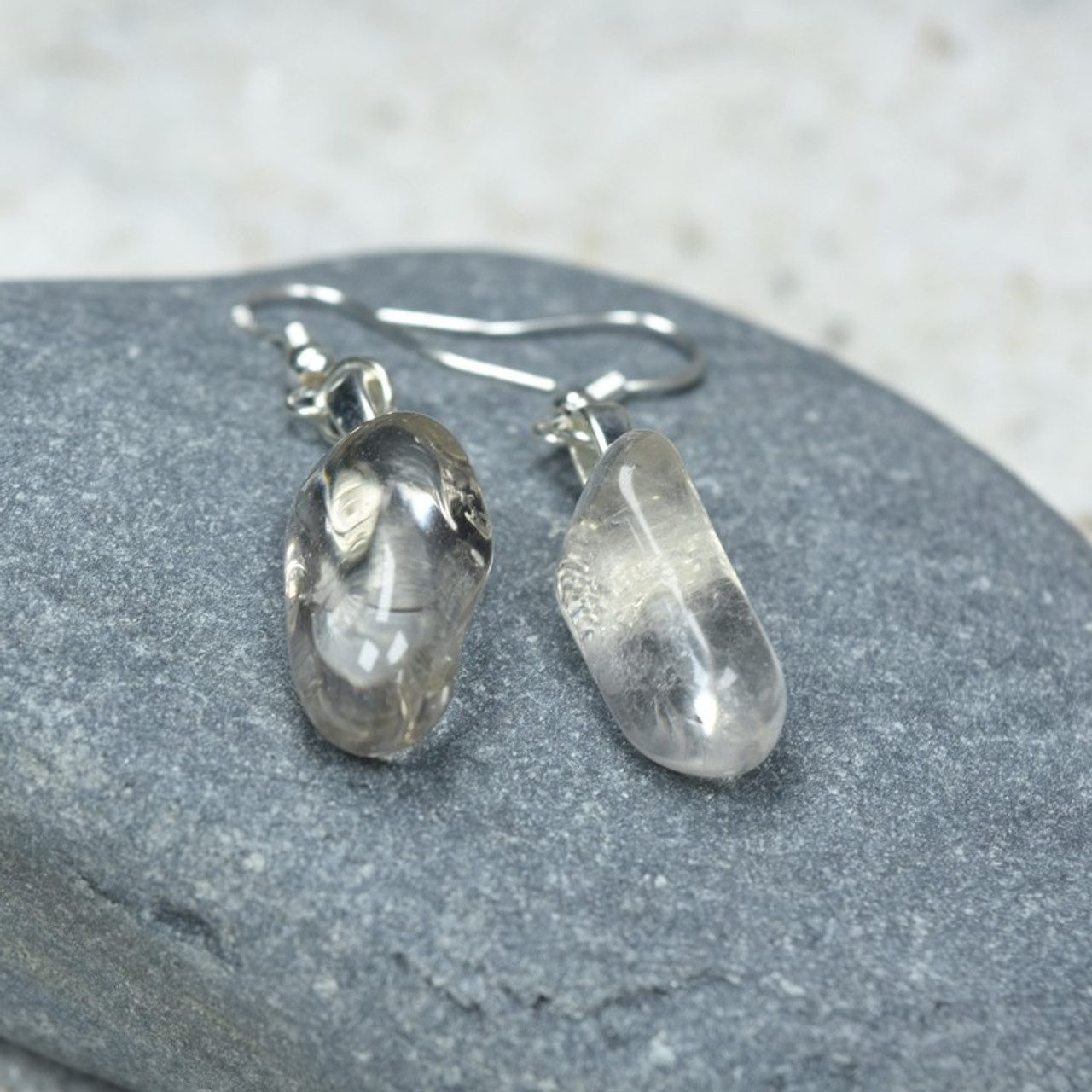 Custom Tumbled Crystal Quartz Stone Dangling Earrings - 1 Set