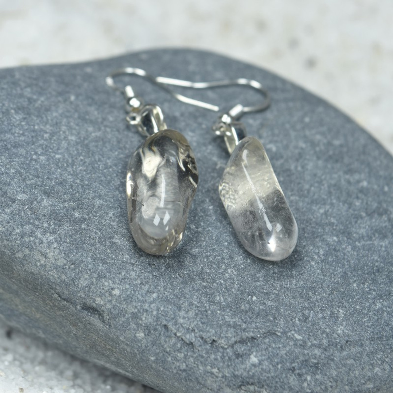 Custom Tumbled Crystal Quartz Stone Dangling Earrings - 1 Set