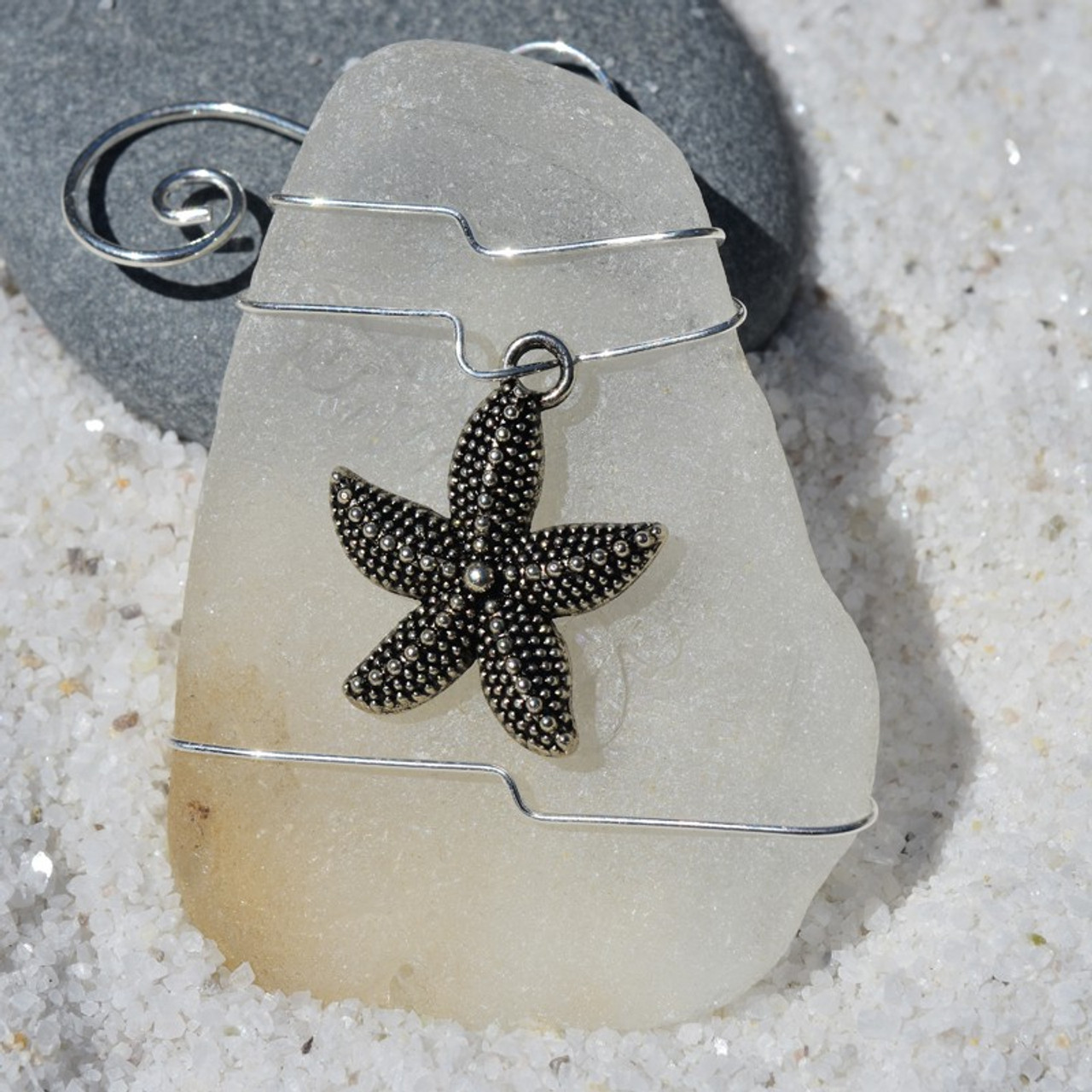 Starfish on a Surf Tumbled Sea Glass Ornament - Choose Your Color Sea Glass Frosted, Green, and Brown - Made to Order