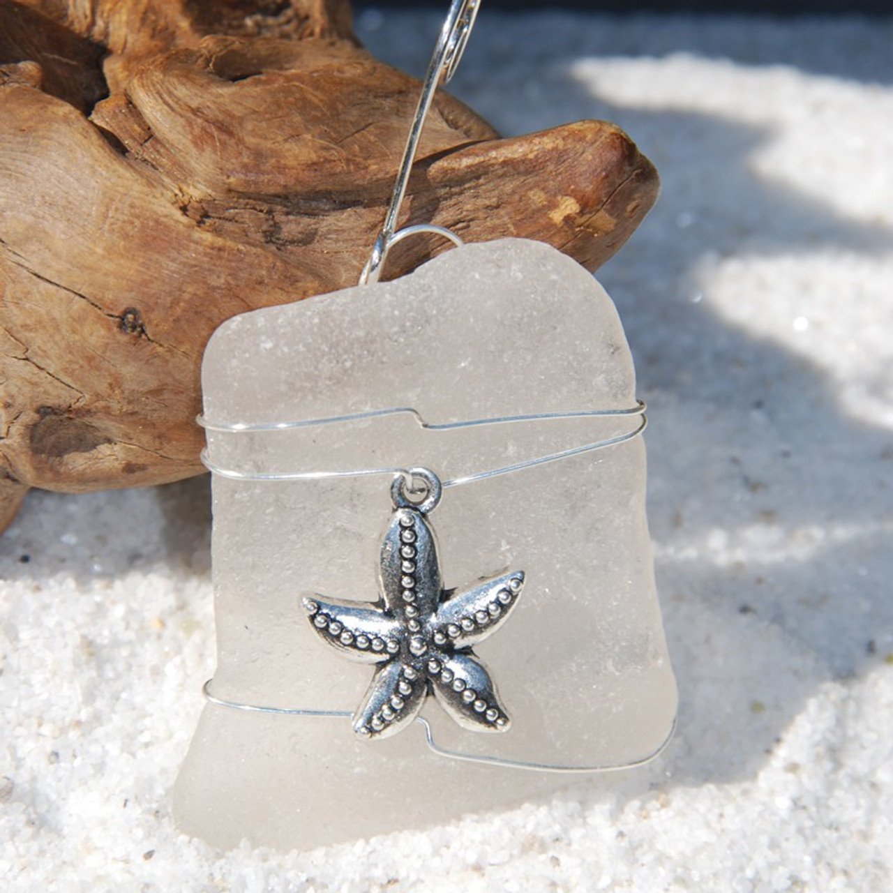 Starfish on a Surf Tumbled Sea Glass Ornament - Choose Your Color Sea Glass Frosted, Green, and Brown - Made to Order