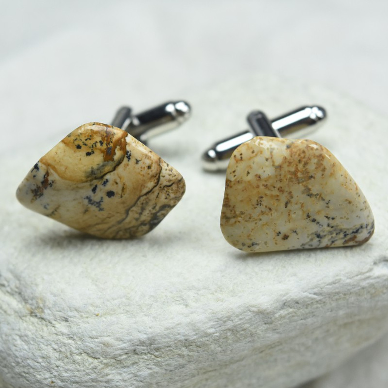 Custom Picture Jasper Stone Cufflinks Handmade - 1 Set