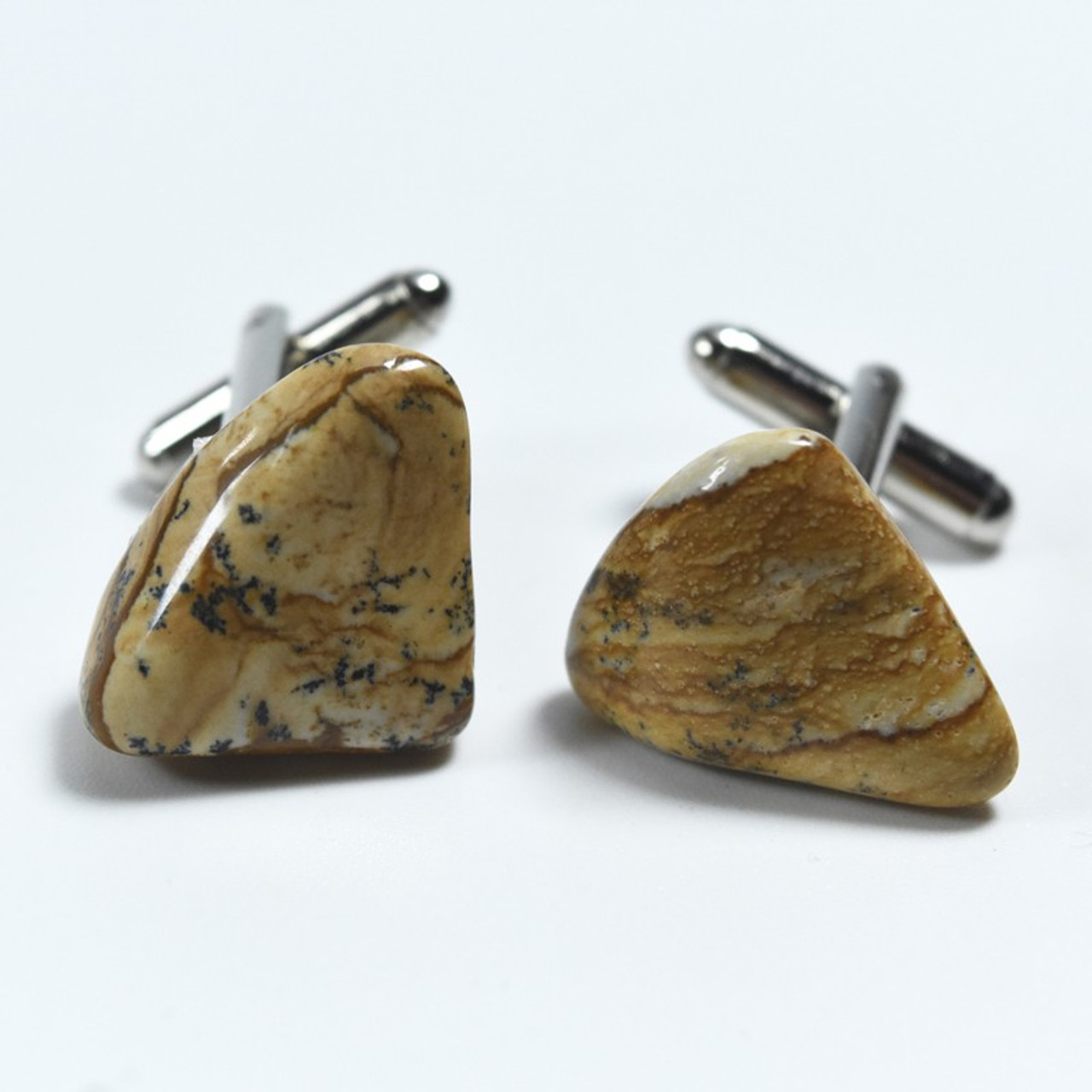 Custom Picture Jasper Stone Cufflinks Handmade - 1 Set