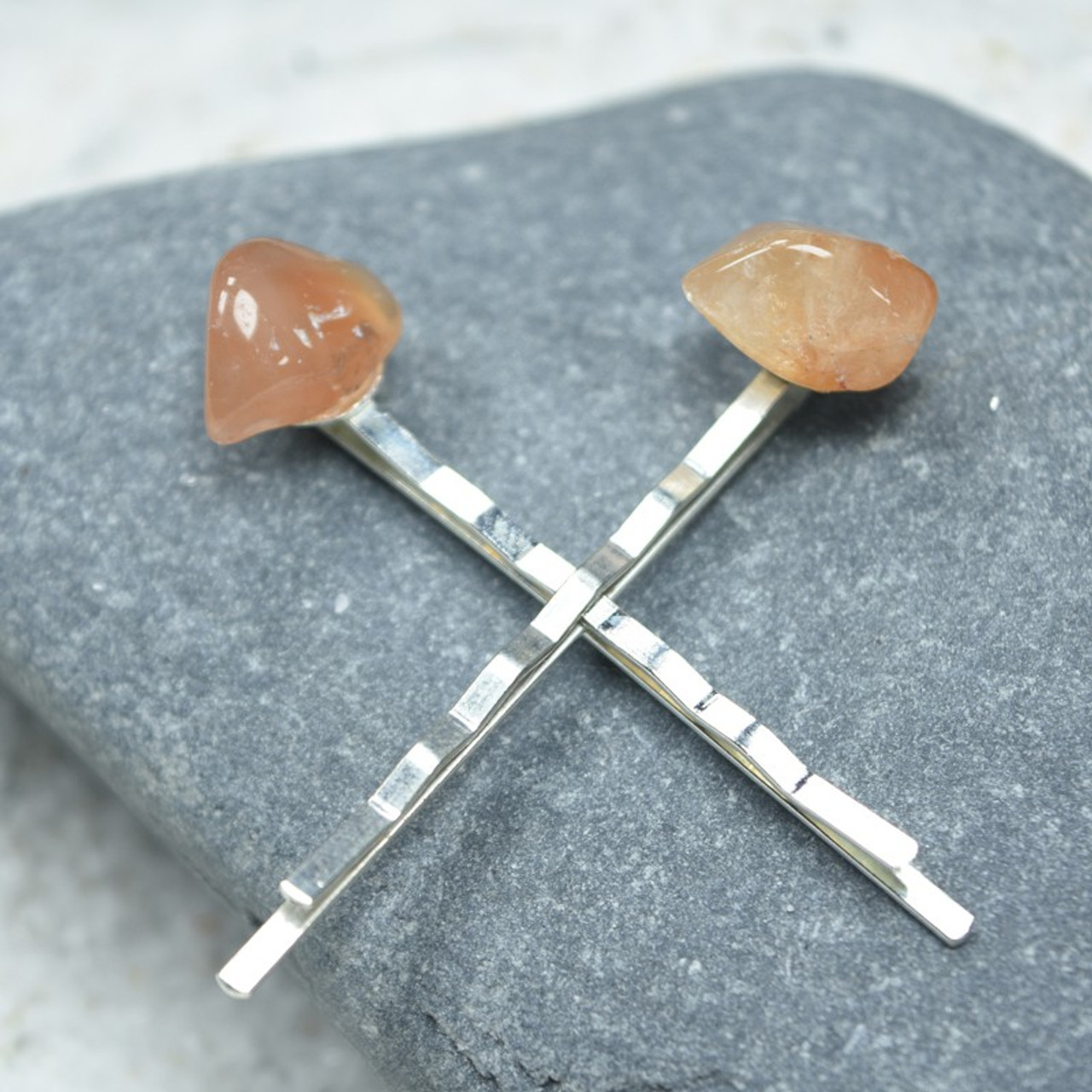 Red Quartz Stone Hair Pins (Quantity of 2)