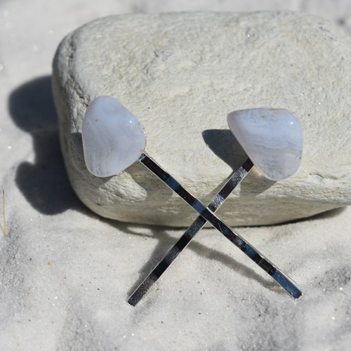 Blue Lace Agate Stone Hair Pins (Quantity of 2)-1