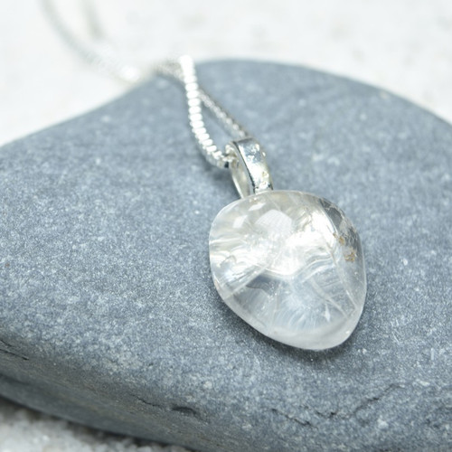 Custom Tumbled Clear Crystal Quartz Stone Necklace - Choose Sterling Silver Chain or Leather Cord - Quantity of 1