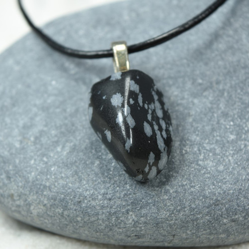 Tumbled Snowflake Obsidian Stone Necklace 