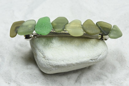 Shades of Green Sea Glass French Barrette 