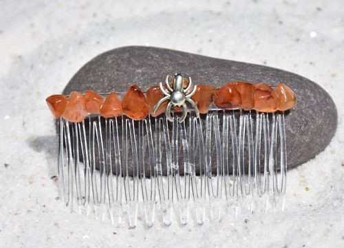 Spider Charm on an Orange Hair Comb