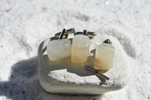 Moonstone Cufflinks and Tie Tack Set