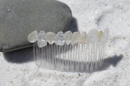 Frosted White Sea Glass Hair Comb