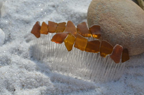 Amber Brown Sea Glass Combs