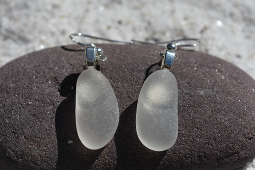 Dangling White Sea Glass Earrings