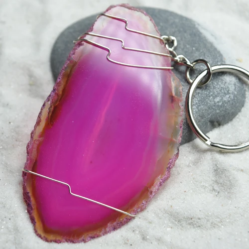 Pink Agate Slice Keychain