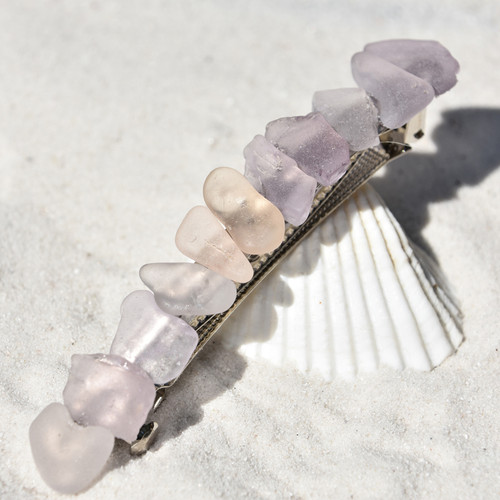 Purple Sea Glass French Barrette Hair Clip