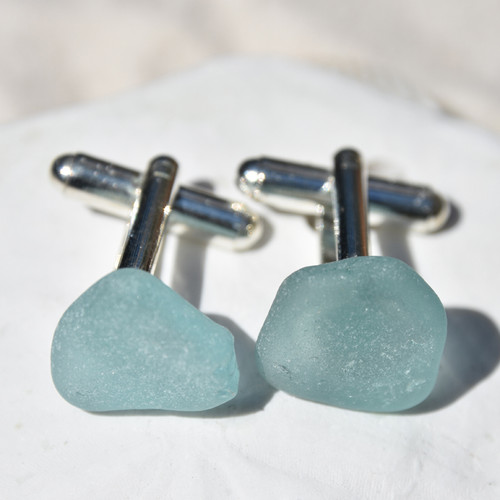 Light Teal Sea Glass Cufflinks
