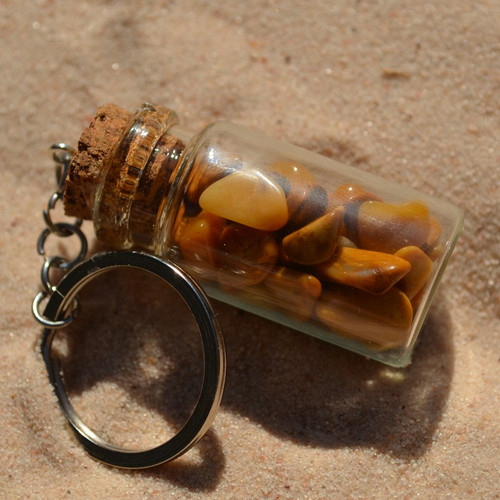 Yellow Jasper Stones in a Glass Vial Keychain