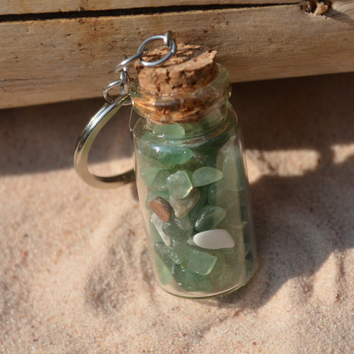 Green Quartz Stones in a Glass Vial Keychain