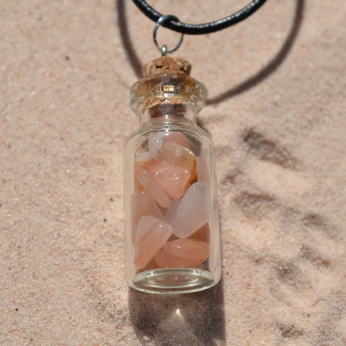 Sunstones in a Glass Vial on a Leather Cord Necklace
