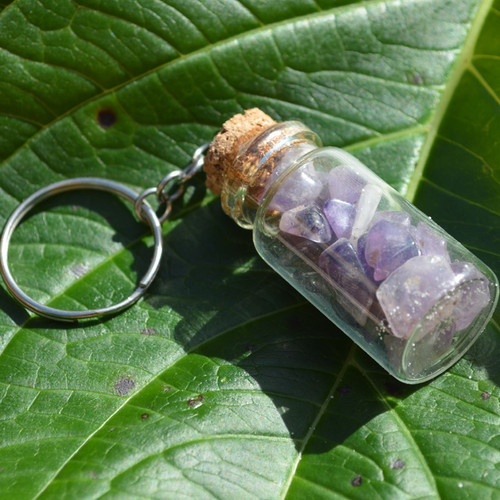 Amethyst Stones in a Glass Vial Keychain