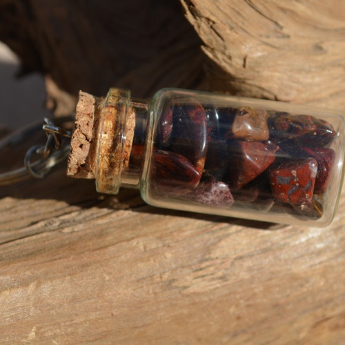 Brecciated Jasper Stones in a Glass Vial Keychain 