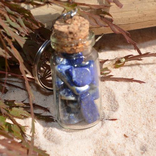 Lapis Lazuli Stones in a Glass Vial Keychain 