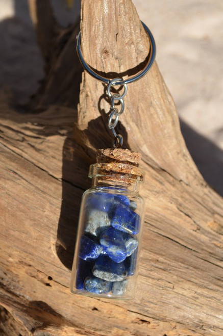 Lapis Lazuli Stones in a Glass Vial Keychain 