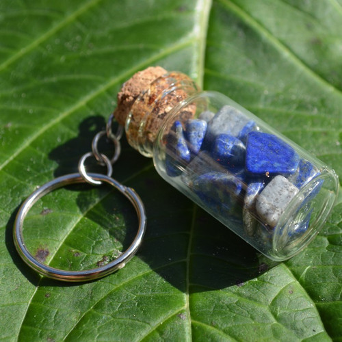Lapis Lazuli Stones in a Glass Vial Keychain 