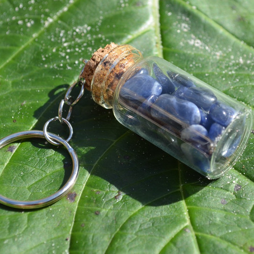 Sodalite Stones in a Glass Vial Keychain 