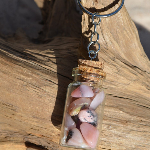 Pink Opal Stones in a Glass Vial Keychain