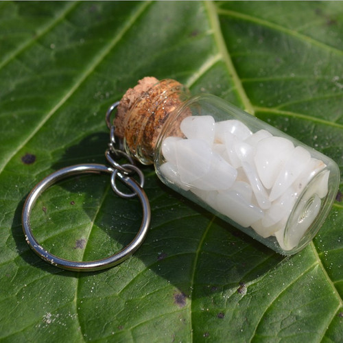 Snow Quartz Stones in a Glass Vial Keychain