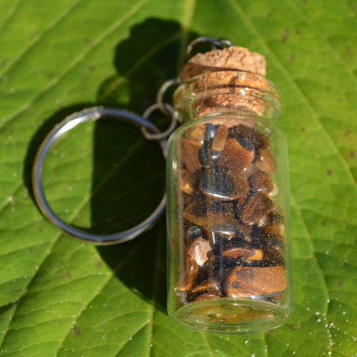 Gold Tiger's Eye Stones in a Glass Vial Keychain