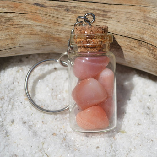 Apricot Agate Stones in a Glass Vial Keychain