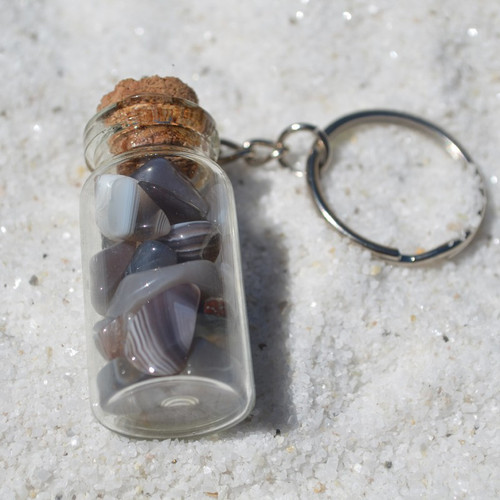 Gray Banded Agate Stones in a Glass Vial Keychain