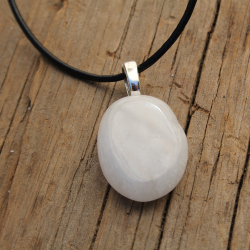 White Jade Palm Stone Necklace