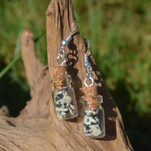 Dalmatian Stones  in Delicate Glass Vial Earrings