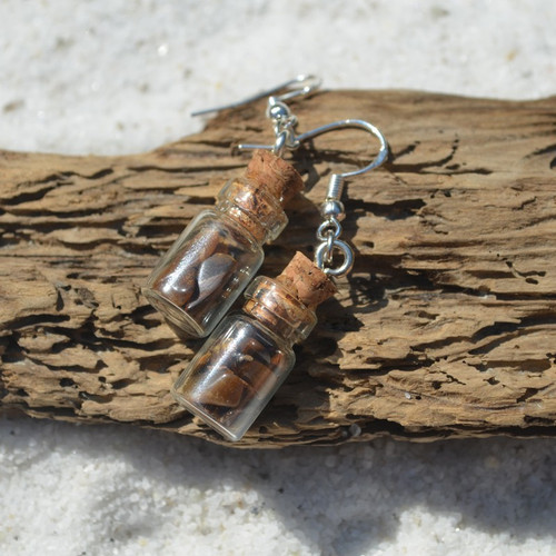 Tiger's Eye Stones in Delicate Glass Vial Earrings