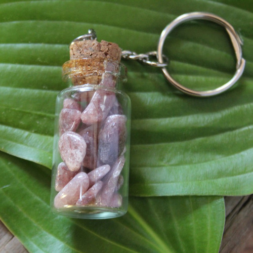 Pink Aventurine Stones in a Glass Vial Keychain