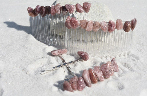 Pink Aventurine Stone Hair Clip Set