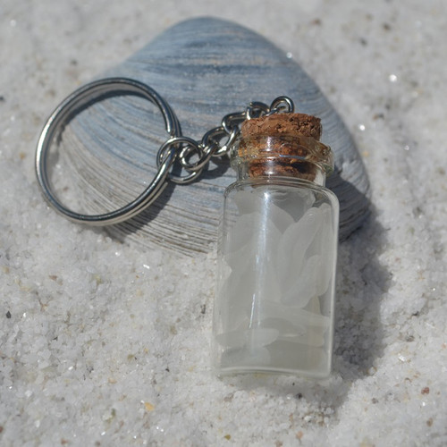 White Sea Glass in a Glass Vial Key Chain