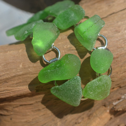 Frosted Green Sea Glass Bracelet 