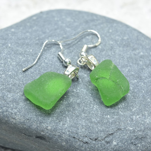 Dangling Green Sea Glass Earrings