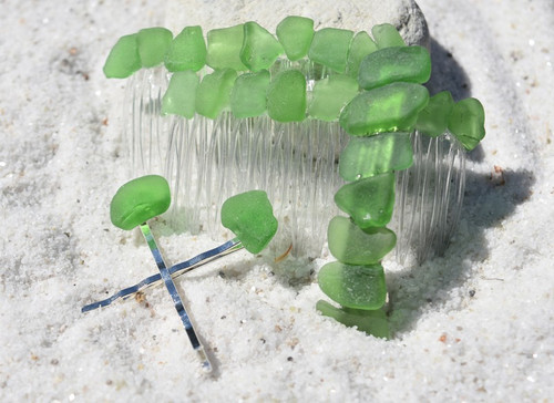 Green Sea Glass Hair Clip Set 