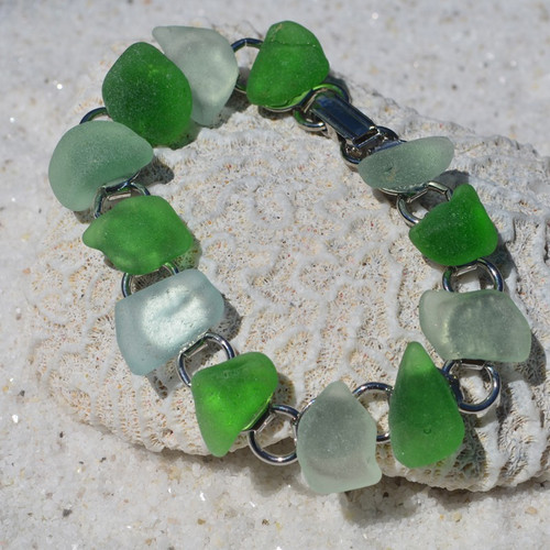 Shades of Green of Sea Glass Bracelet