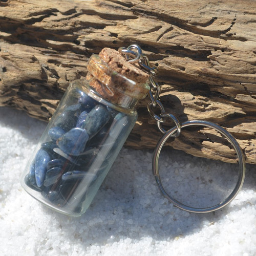 Dumortierite Stones in a Glass Vial Keychain