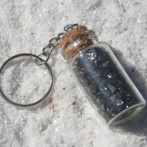 Black Tourmaline Stones in a Glass Vial Keychain