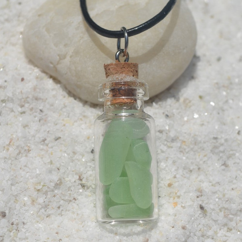 Aqua Sea Glass Necklace in a Glass Vial