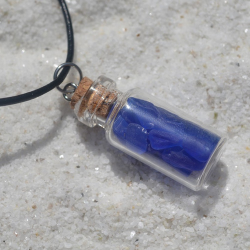 Blue Sea Glass Vial Necklace