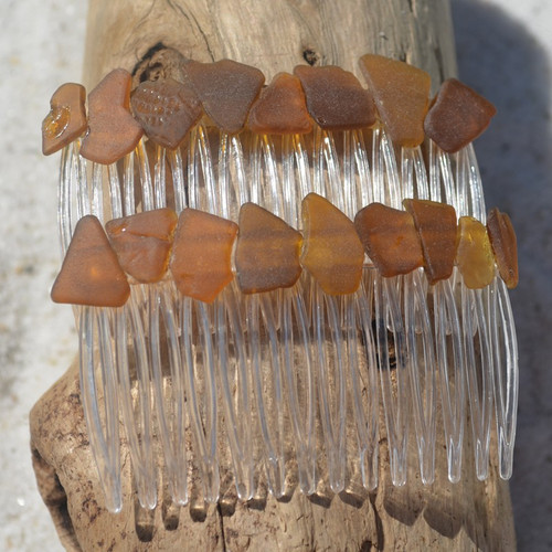 Brown Sea Glass Hair Combs