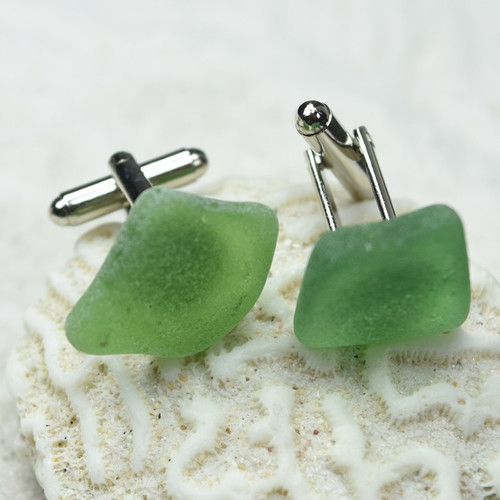 Green Sea Glass Cufflinks