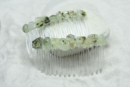 Prehnite with Epidote Stone Hair Combs